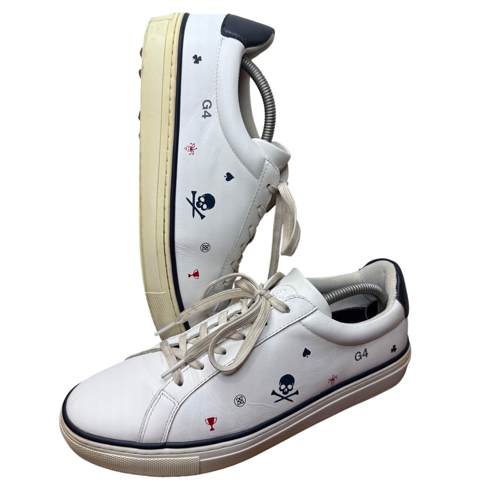 G/FORE Mens Disruptor Golf Shoes Snow White Multi Logo Leather G4MF20EF14  10.5